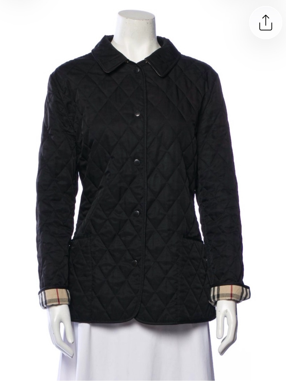 Burberry Black Quilted Puffer Jacket with Plaid Cuff Trim